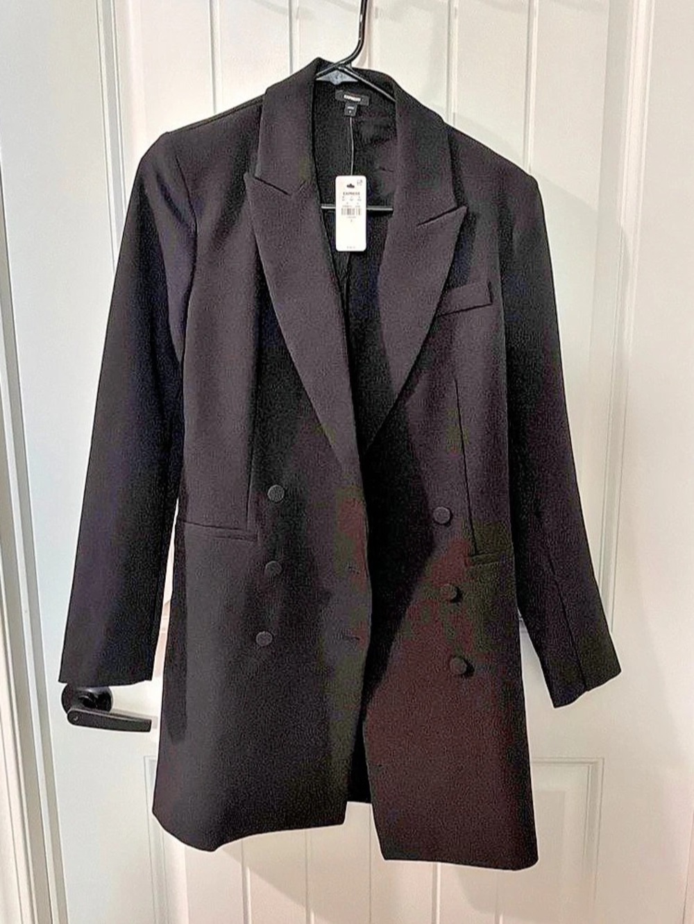 Express Double Breasted Padded Shoulder Mini Blazer Dress Black Small